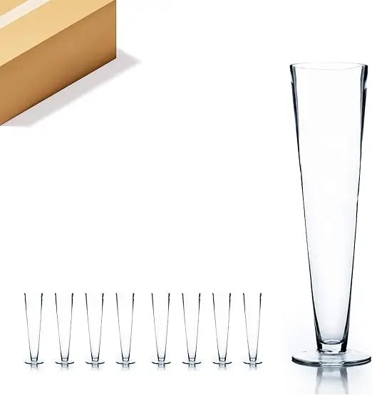 Clear Glass Trumpet Vases, Bulk Open Top 4, Height 16, Multiple Sizes, Tall Pilsner Floral Planter Container, Centerpiece for Ho