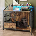Heavy-Duty 44 Inch Dog Crate with Triple Doors, Stainless Steel Bowls, Lockable Wheels, Wooden Kennel for Large Dogs