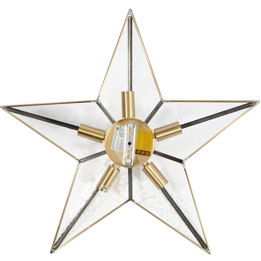 Gold Five-Point Star Ceiling Light Romantic Ice Pattern Star Ceiling Lamp - Nordic Style Gold Finish for Living Room/Bedroom