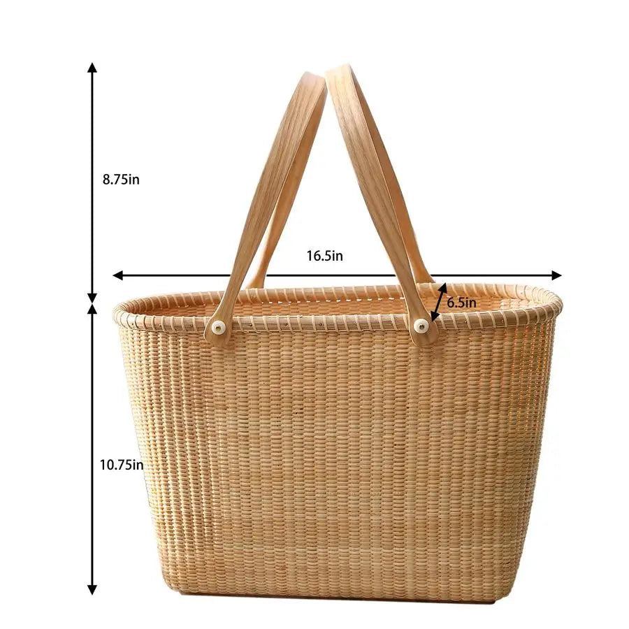Nantucket Tall Tote Office Handbag with Handle Caneoncane Weave, Picnic Basket, Large Capacity for Women, Top Handle, Home amp O