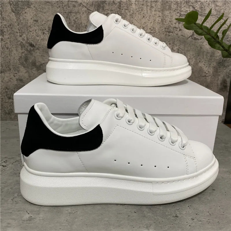 Platform White Sneakers for Women - Leather Chunky Sole Shoes, Spring Casual Fashion Sneaker, Elevator Shoes Comfortable Daily