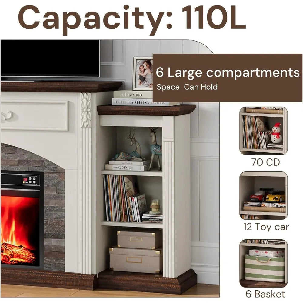 80" Electric Fireplace with Mantel,Fireplace TV Stand for TVs Up to 90"Modern Entertainment Center with Realistic Stacked Stone