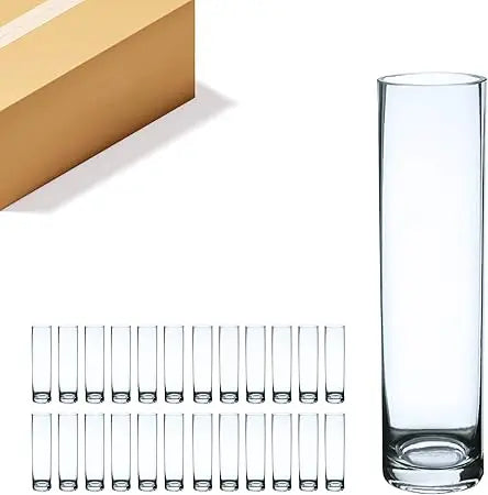 Clear Skinny Narrow Hurricane Vases for Wedding Centerpieces, Bulk Floral Containers, Height 8, Width 2, Ideal Standard Glass Cy