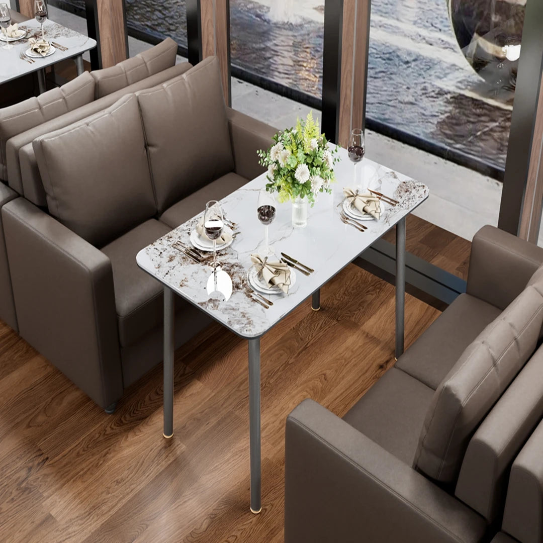 63''Rectangular Sintered Stone Dining Table Tempered Glass Top & Aluminum Frame Kitchen Table for 6-8 Persons No Chairs Included