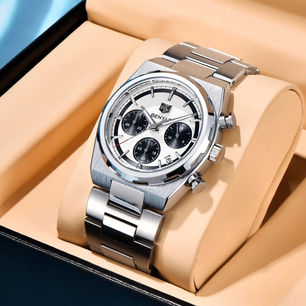 BENYAR New Quartz Automatic Date Chronograph Luminous Life Waterproof Luxury Men watch 40mm Dial Stainless Steel Strap Man watch