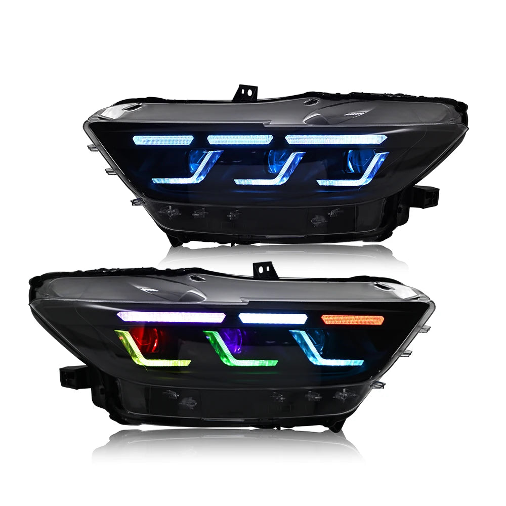 RGB Headlights For Ford Mustang 2015-2017 A Pair of LED HeadLamps Assembly Projector Car Accessories