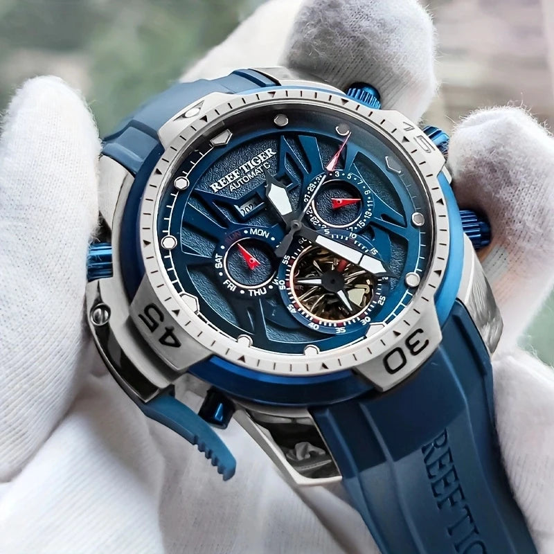 reef tiger Men's Mechanical Watch, Fully automatic multi-functional dual calendar Business men's watch, Men's clock RGA3532