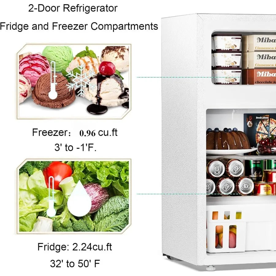 Compact 3.2 Cu.Ft. Mini Refrigerator with Separate Freezer and Double Doors Adjustable Removable Shelves Ideal for Basement Apa