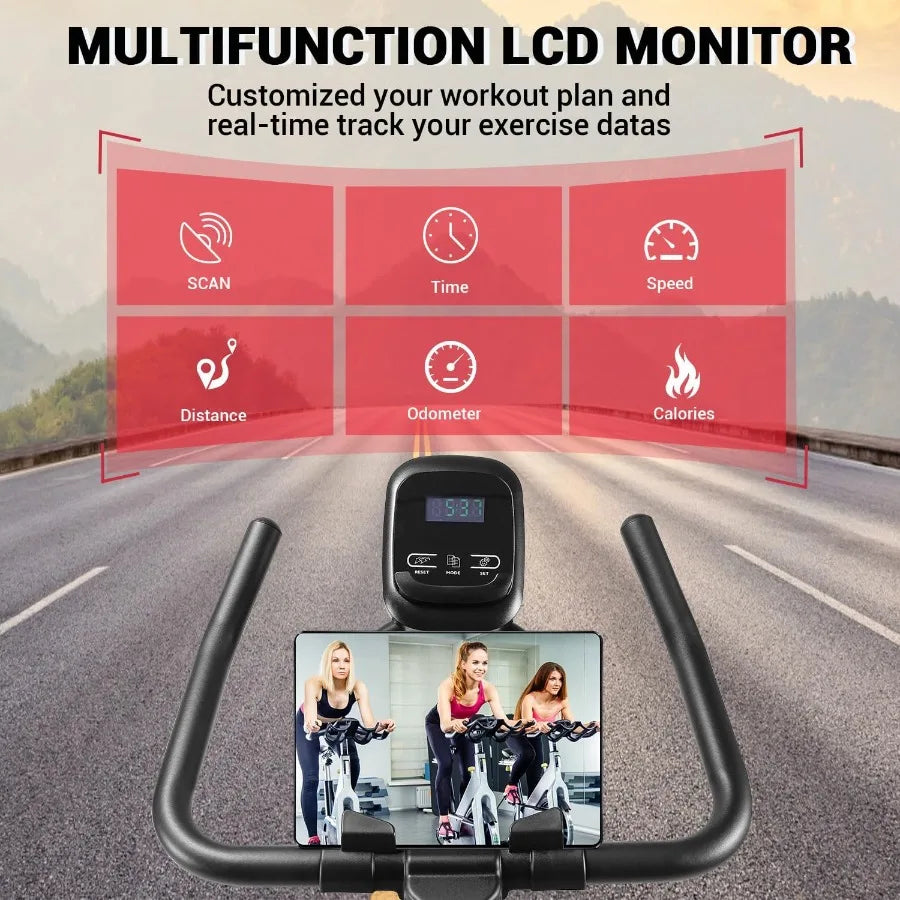 Exercise Bike for Home Fitness: App Supported Indoor Stationary Bike with Silent Belt Drive Heavy Flywheel MultiGrips Handlebar