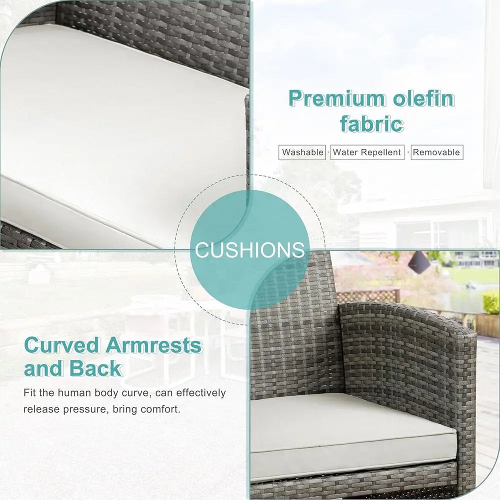 Gray Rattan Outdoor Patio Furniture Set: 4-Piece Wicker Conversation Chairs with Cushions for Garden, Poolside, or Indoor Use