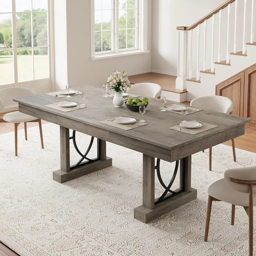 71-Inch Wooden Kitchen Table with Two Drawers Rectangular Large Dining Table for 6-8 w/Large Tabletop & Sturdy Frame for Dinner