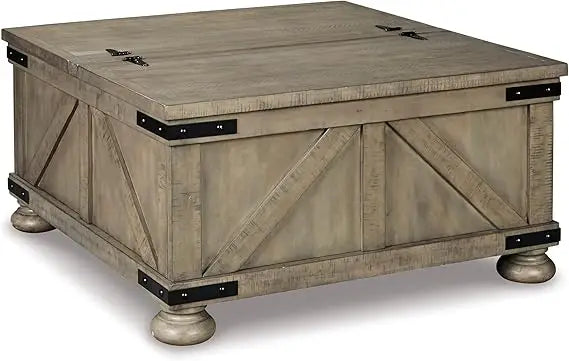 Farmhouse-Style Square Coffee Table with Lift Top Storage, Gray-Brown Finish