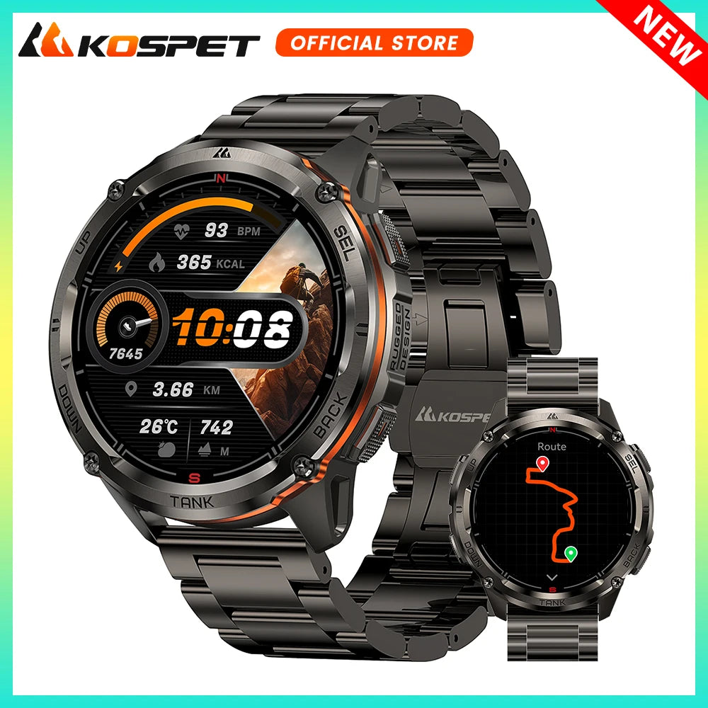 KOSPET TANK T3 Ultra 2 GPS Smart Watches Men Compass Altimeter Barometric 5ATM IP69K Waterproof AMOLED Bluetooth Call Mens Watch