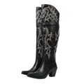 GIGIFOX Over the Knee Boots with Chunky Heel, Side Zipper Stylish Thigh High Cowboy Cowgirl Boots Ladies Outdoor Party Footwear