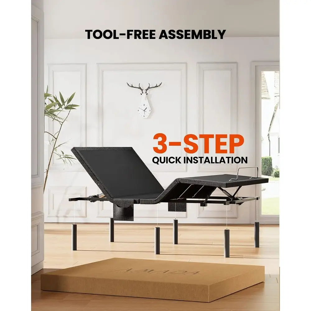 Queen Adjustable Bed Frame with Massage, Head & Foot Incline, Wireless Remote, 4 Built-in USB Ports, LED Night Light,Customized