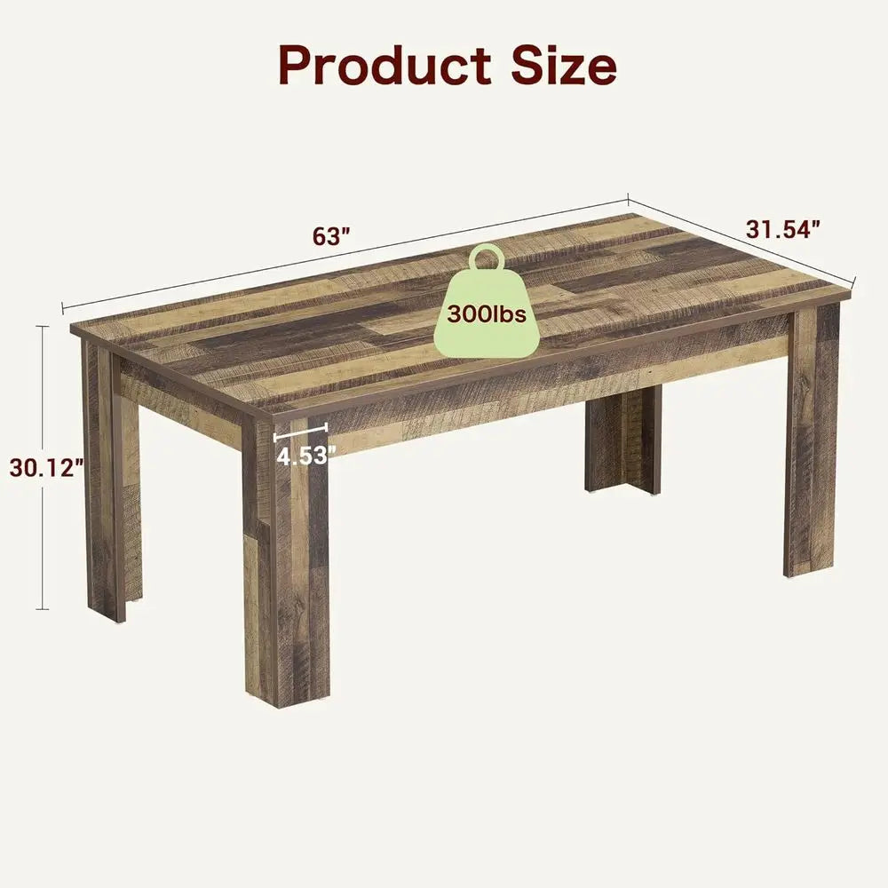 Farmhouse Style Large Rectangular Dining Table for 4-6, Rustic Brown, Ideal for Small Spaces and Apartments