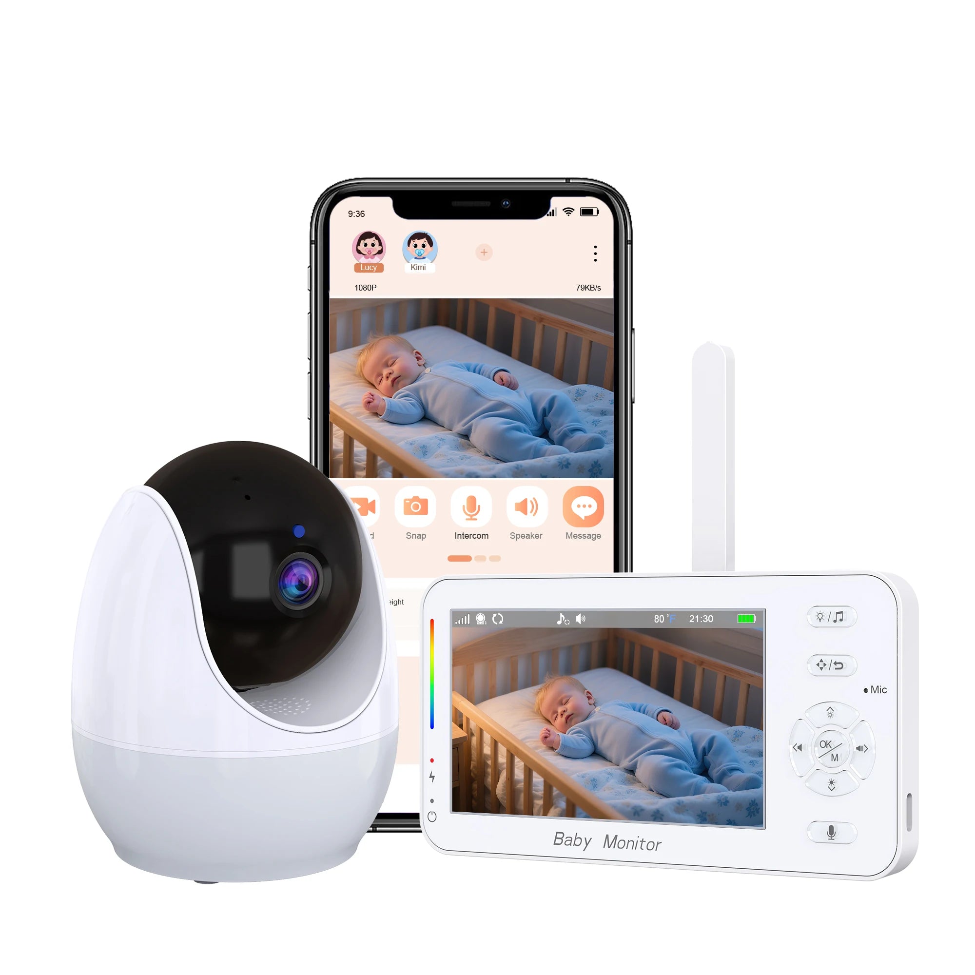 4.3Inch IPS Screen 2MP 1080P PTZ IP Dome Camera Night-Lamp Feeding Timer  Cry Detection Home Security CCTV Intercom Baby Monitor