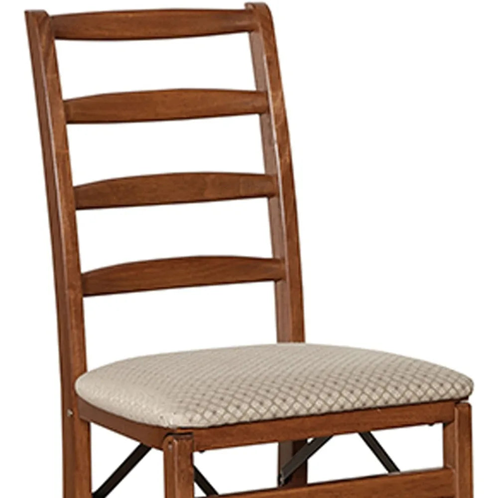 Premium Cherry Solid Wood Folding Dining Chairs with Fabric Padded Seats, Set of 2