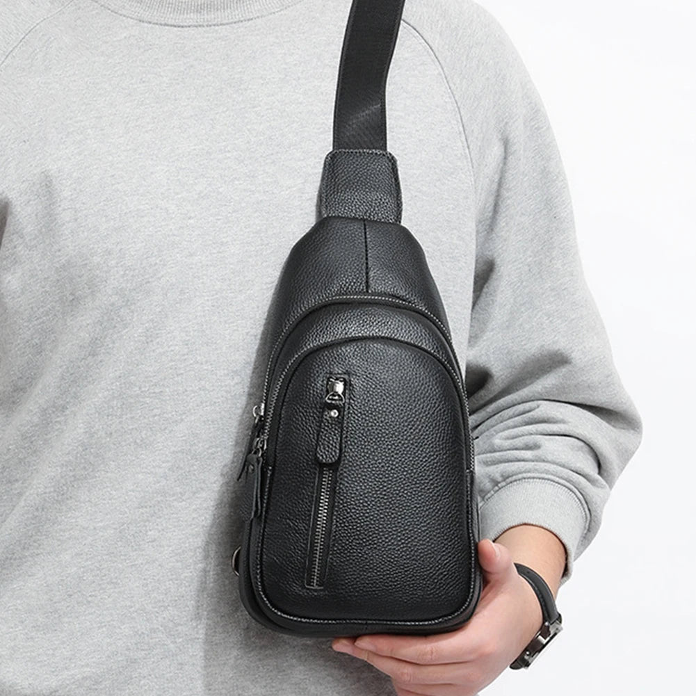 Leather Sling Bag for Men with Multi-compartments Crossbody Bag with Adjustable Shoulder Strap Cross Body Pack Sling Backpack