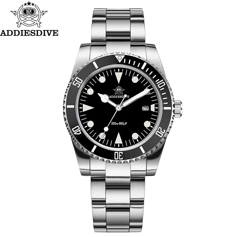 ADDIESDIVE Men's Diving Watch Stainless Steel Ceramic Bezel Quartz Watch Men's BGW9 Luminous 200m Waterproof  Men's Watch