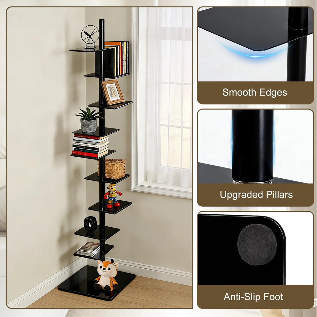Metal Spine Bookshelf 9-Tier Metal Vertical Bookshelf DIY Spine Book Tower, 67" H Vertical Spine Book Tower
