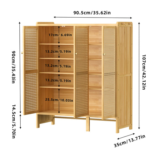 5 Tiers Bamboo Shoe Cabinet Freestanding Shoes Rack Organizer for Hallway Bedroom Entryway