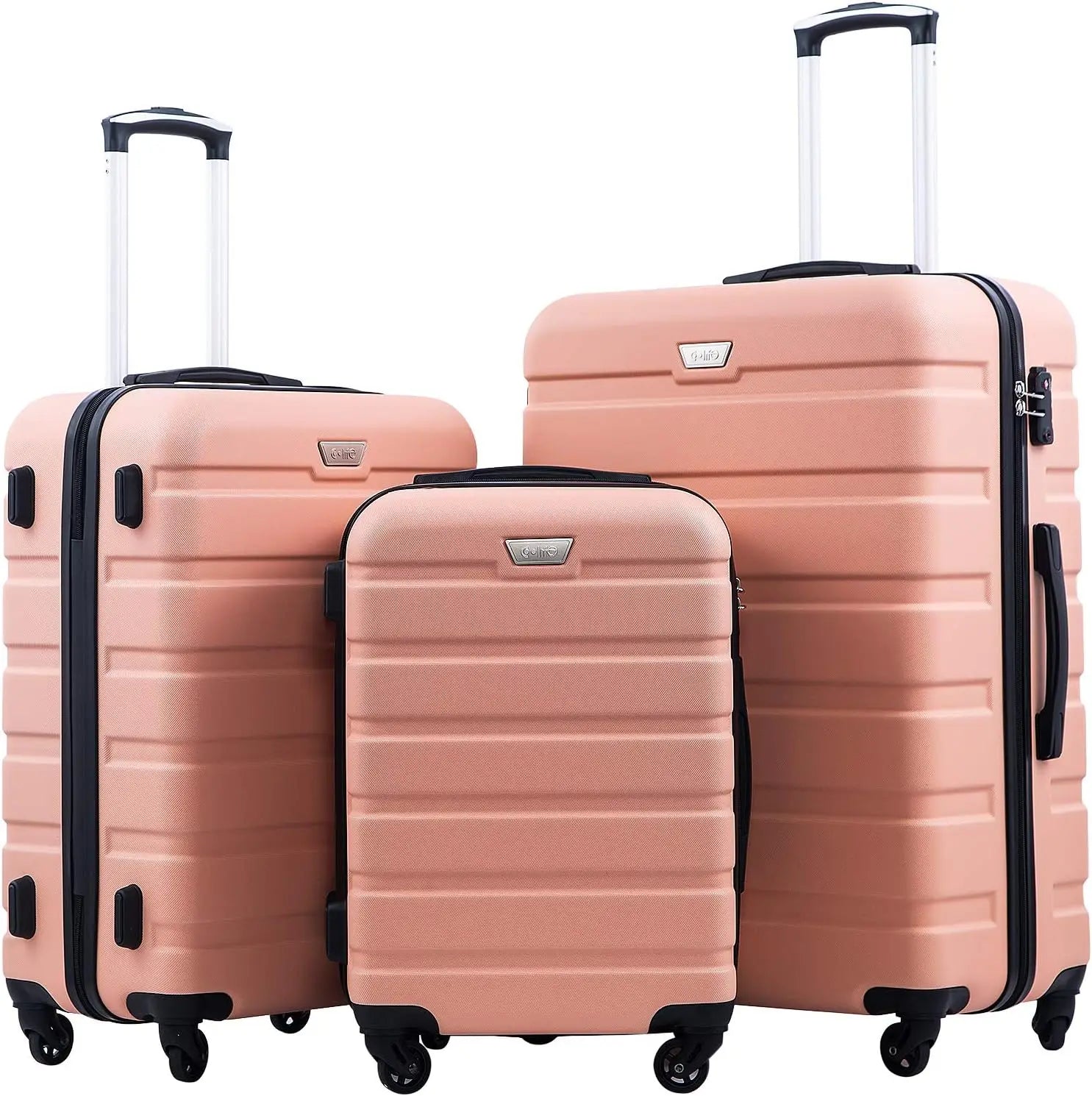 Coolife Luggage 3 Piece Set Suitcase Spinner Hardshell Lightweight TSA Lock (orange)