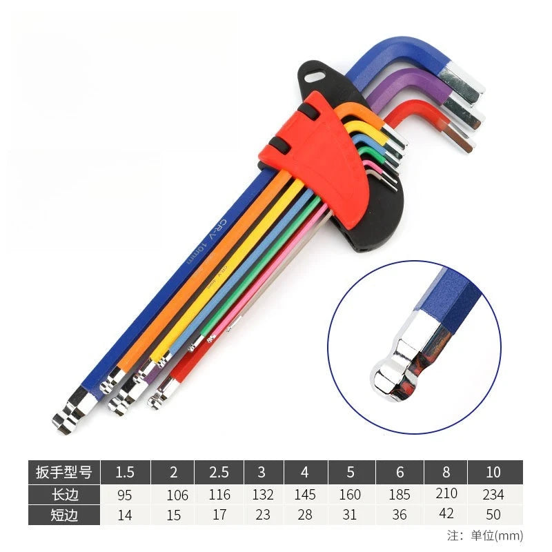 Allen Key Set L Wrench Kit For Allen Screw 9PCS Long Arm Hex Key Set 1.5mm To 10mm Hexagon Spanner Hand Tools For Bicycle Repair