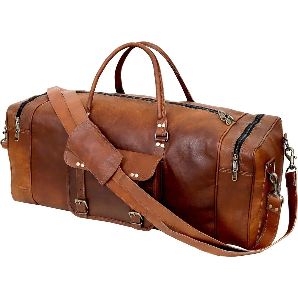 Handcrafted 24-Inch Leather Duffel Bag - Travel, Weekend Getaway, Gym, Carry-On for Men & Women