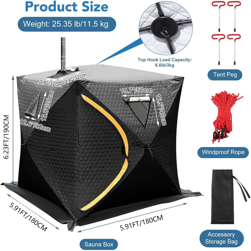 4-Person Outdoor Sauna Tent, 5.91 x 5.91 x 6.23 Feet Dry Sauna Box for Home, Easy Assembly Insulated Tent for Backyard and Campi