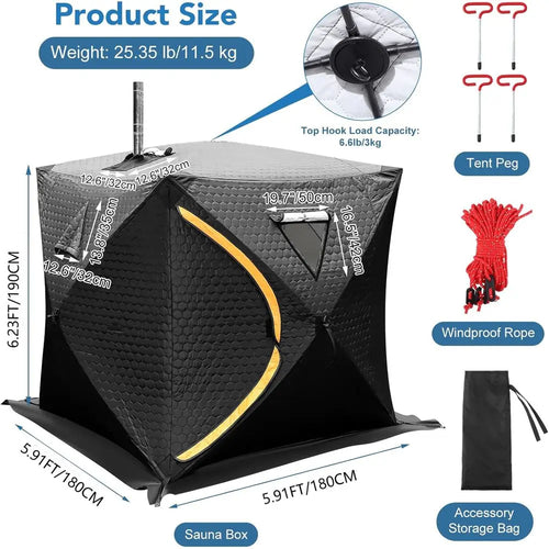 4-Person Outdoor Sauna Tent, 5.91 x 5.91 x 6.23 Feet Dry Sauna Box for Home, Easy Assembly Insulated Tent for Backyard and Campi
