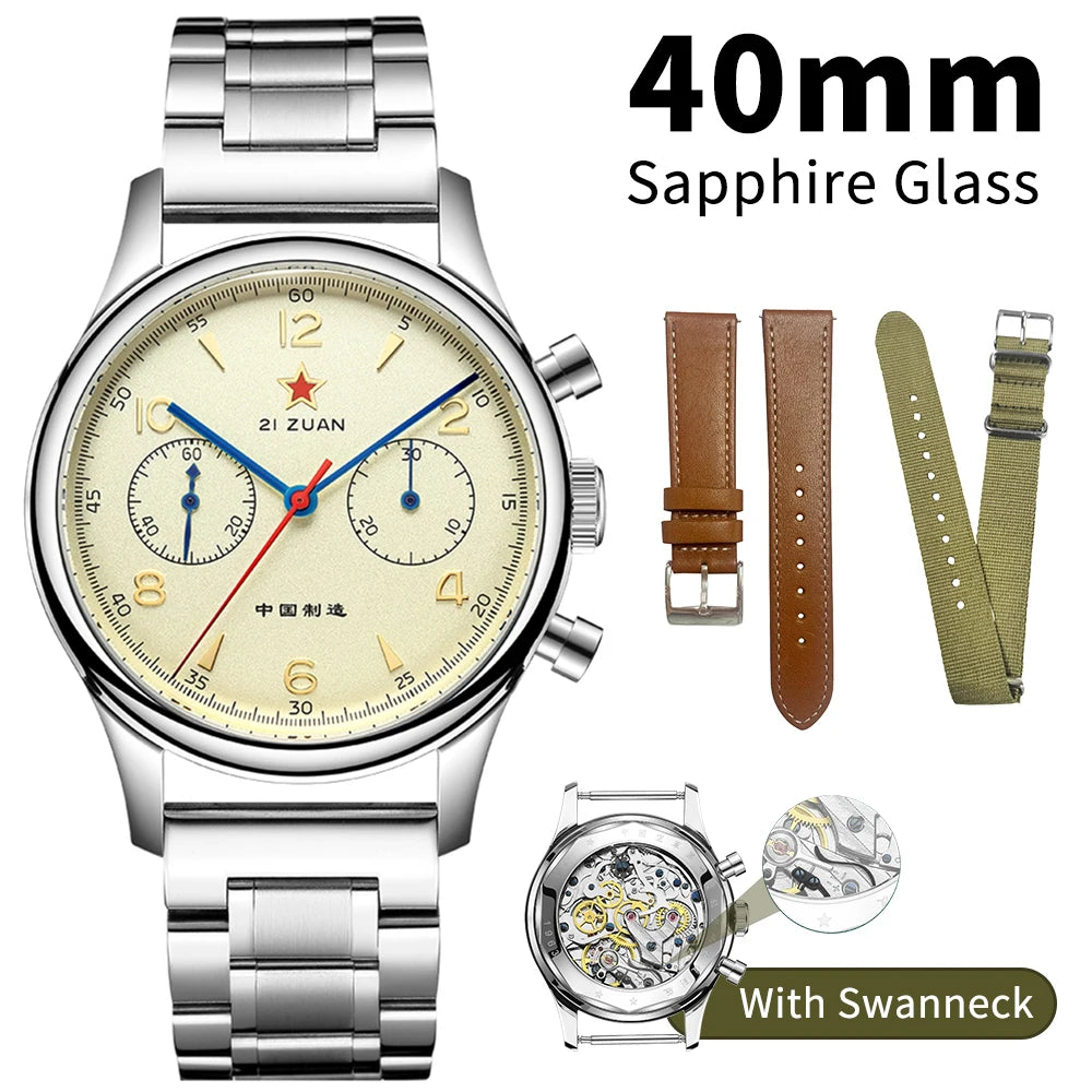 Seakoss 38mm 40mm Men's 1963 Chronograph Acrylic Sapphire Glass With Seagull ST19 Hand Winding Movement Male Mechanical Watches