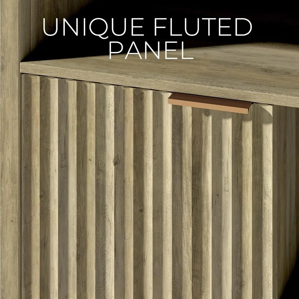 Fluted Bar Cabinet for Liquor, 51 Wide Modern Coffee Bar Sideboard with Glass Rack Adjustable Shelves, Farmhouse Buffet