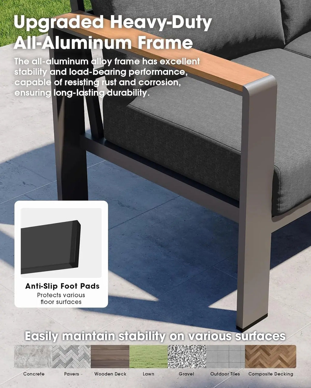 Aluminum Outdoor Patio Furniture Set 8 Seats, Outdoor Sectional Corner Sofa, Patio Conversation Set with Coffee, Customized