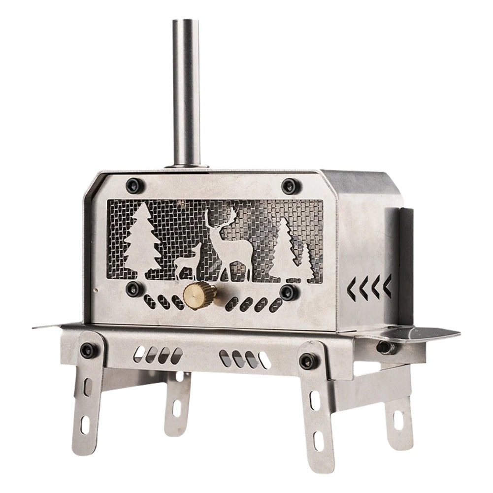 Mini Tent Stove with Chimney Outdoor Firewood Stove Stainless Steel Wood Burning Stove for Outdoor Cooking BBQ