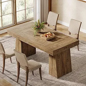 Mid-Century Modern Rectangular Wood Dining Table for 4-6, Sturdy Legs, Suitable for Kitchen Dinner