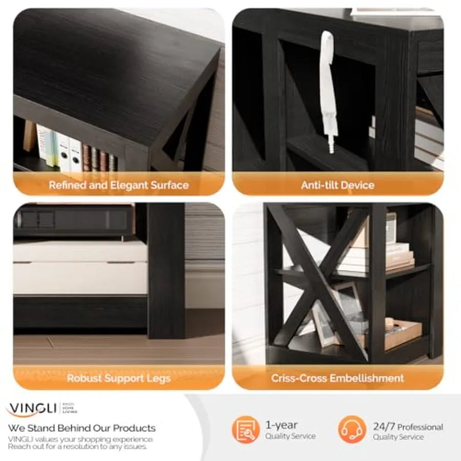 VINGLI Fireplace TV Stand for up to 70 inch TVs Farmhouse Entertainment Center with Electric Fireplace Heater Adjustable Shelve
