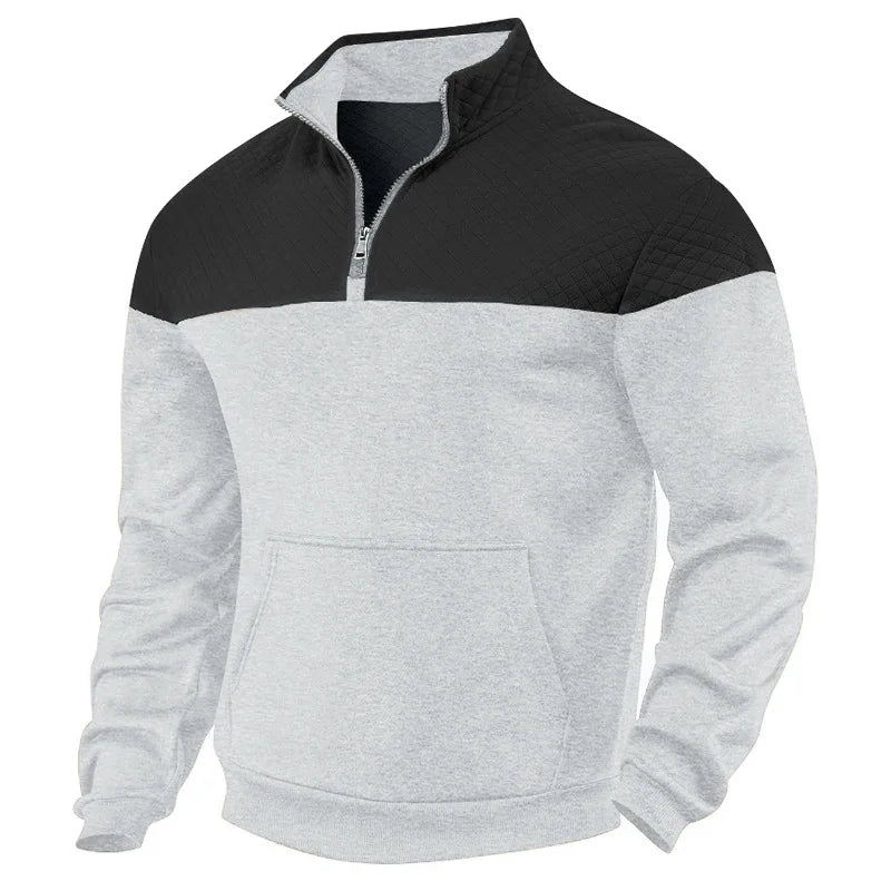 Cross Border Mens Oversized Color Block Hoodie Heavy Fleece Lined Winter Stand Collar Zipper Sweater Casual Loose Fit