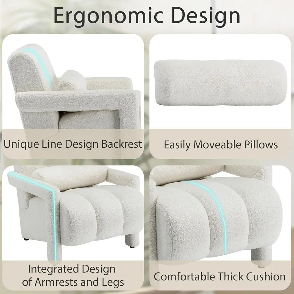 Accent Chair, Modern Upholstered Sherpa Accent Chair, Comfy Teddy Single Armchair with Pillow for Living Room, Bedroom (Beige, B