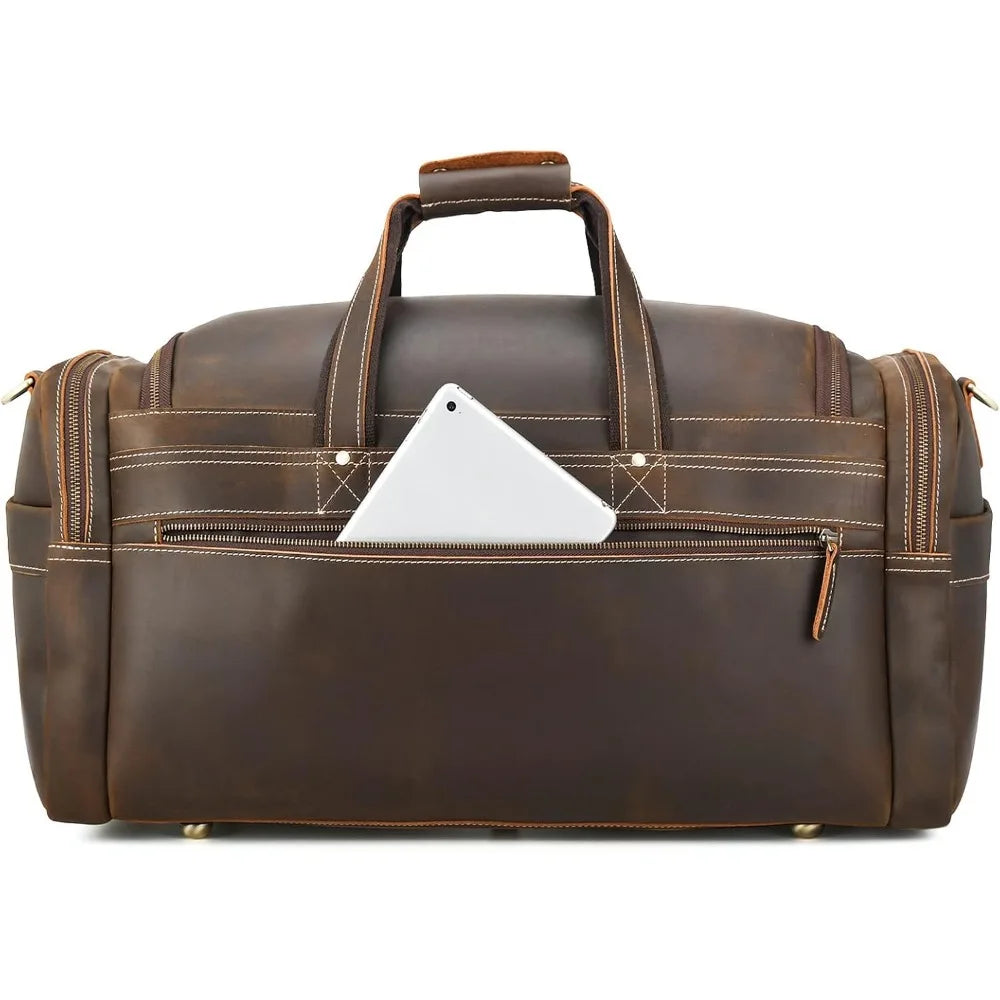 Polare 23" Duffel Retro Thick Full Grain Cowhide Leather Gym Weekender Overnight Luggage Bag 42L