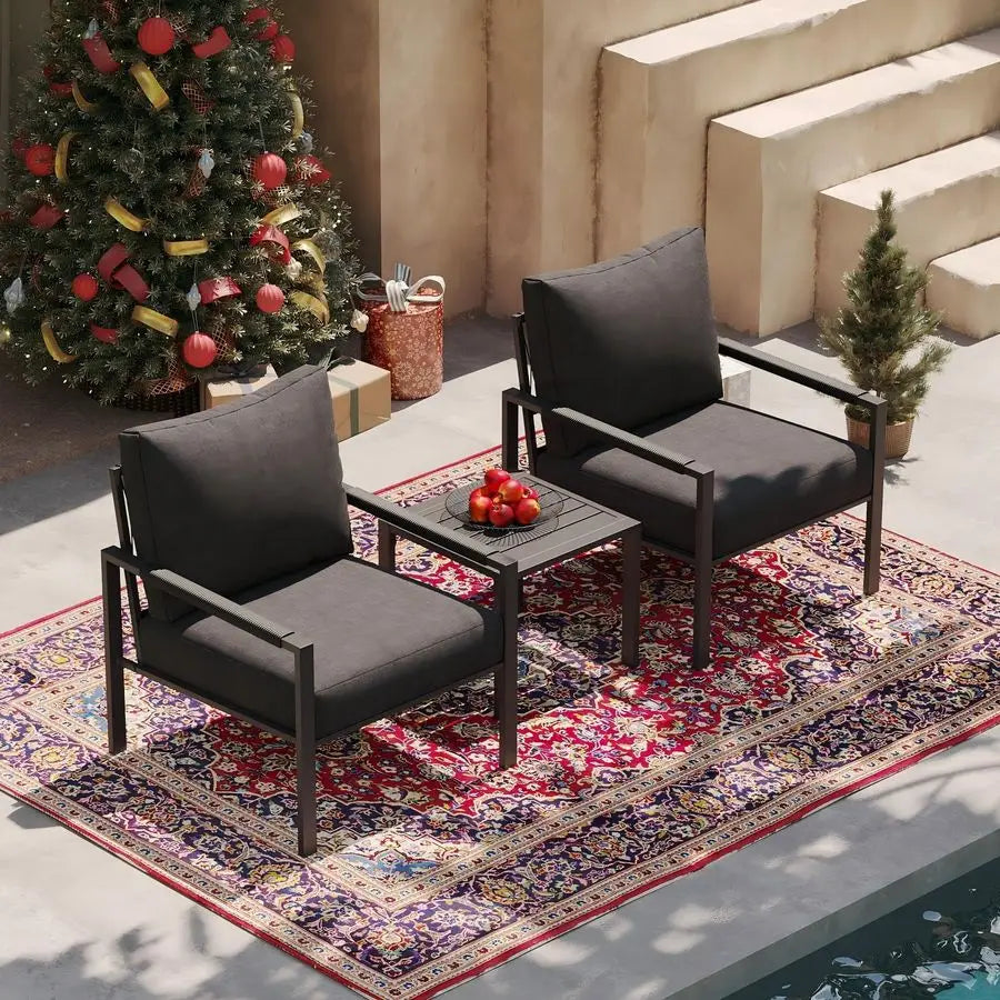 3 Pieces Patio Set Outdoor Metal Furniture Sets with 2 Armchairs and Side Table, Outdoor Single Sofa Set for Garden, Backyard,