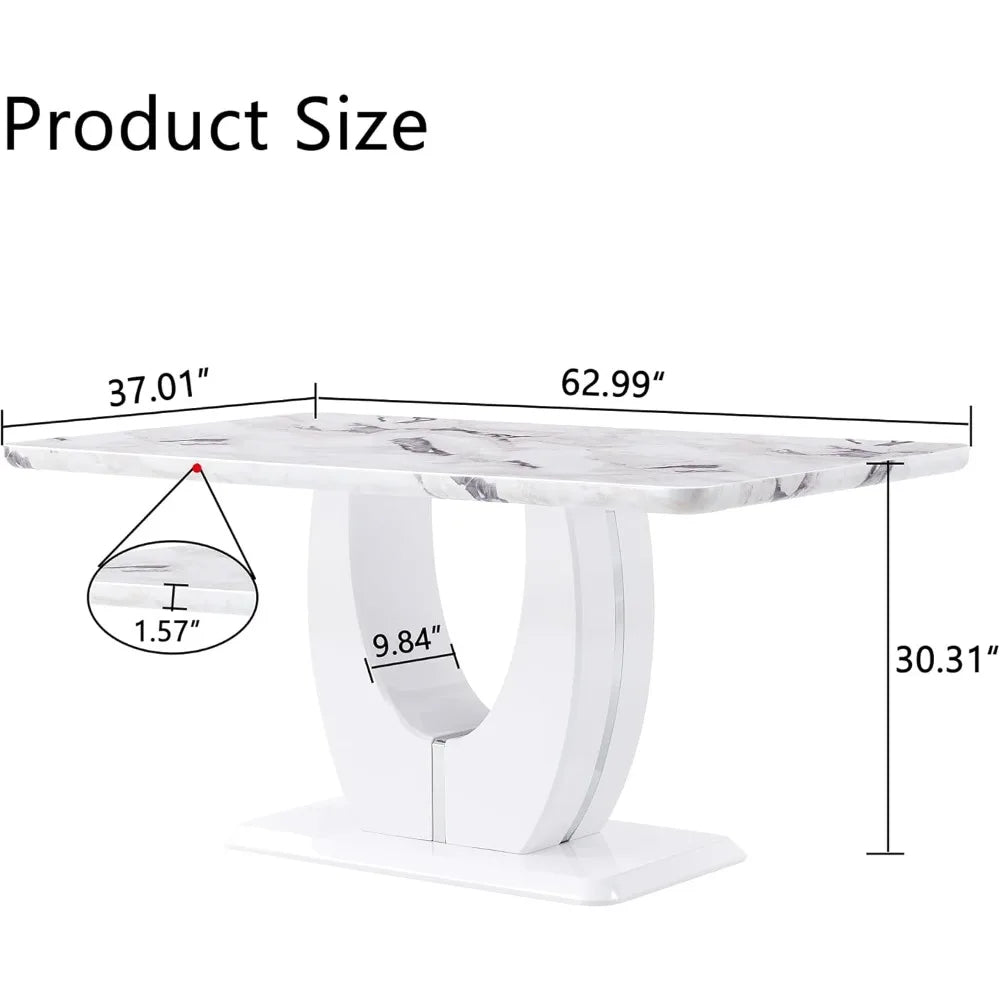 Modern 6-Piece Dining Set with 63 Marble Table and Leather Chairs