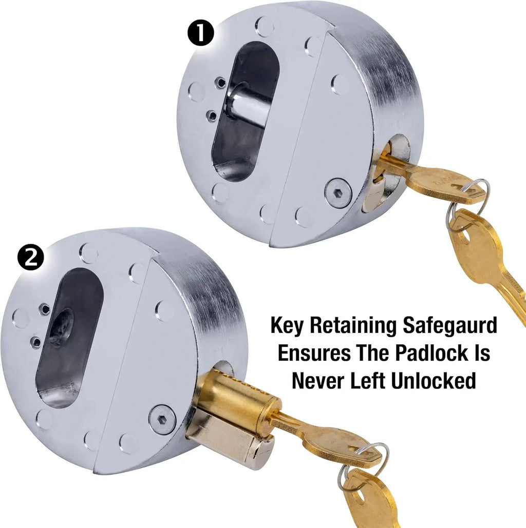 Heavy Duty Chrome Puck Lock with Hidden Shackle & Hasp for Trucks Trailers Vans Solid Steel Security