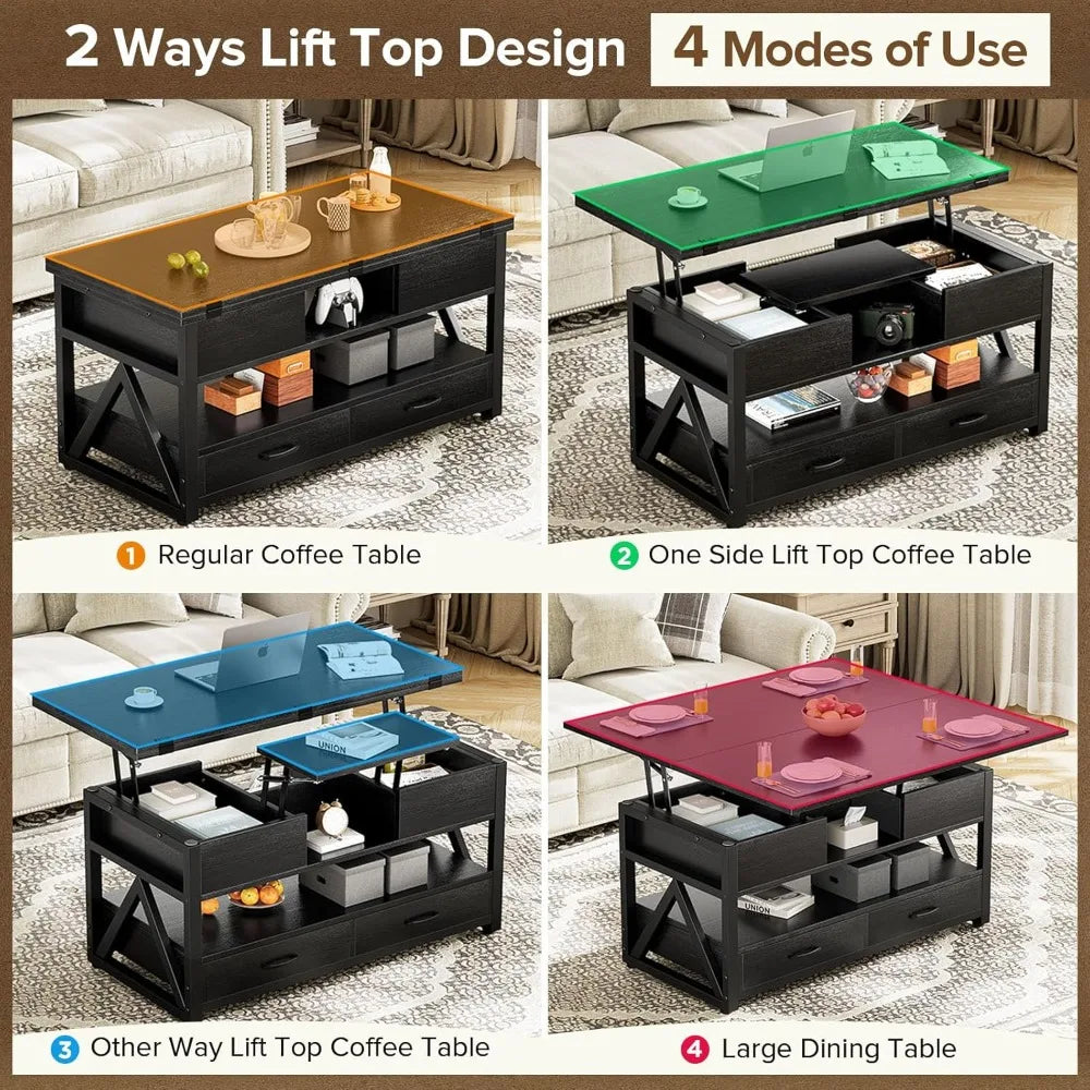 Customized.40" Lift Top Coffee Table,4 in 1 Multi-Function Lift Coffee Tables with Storage Drawers and Hidden Compartmen,Farmhou