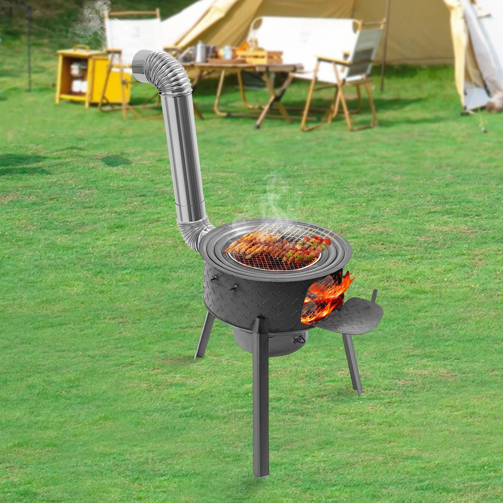 Wood Burning Steel Stove with 3 Wok Rings,19.68in Multifunction Wood Burning Stove for Outdoor/Backyard Use