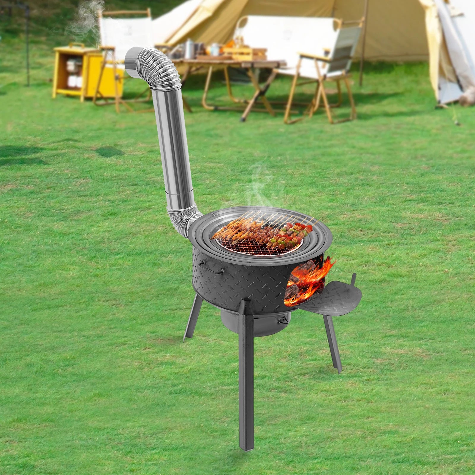 Wood Burning Steel Stove with 3 Wok Rings,19.68in Multifunction Wood Burning Stove for Outdoor/Backyard Use