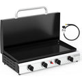 4 Burner Portable Propane Griddle with Lid 40000BTU Tabletop Flat Gas Grill with Ignition and Oil Collector for Outdoor Cooking