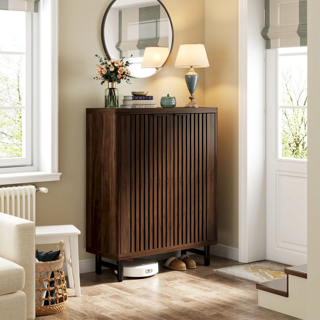 Tribesigns 6-Tier Shoe Cabinet with Louvered Doors, Large Wooden Shoe Storage Cabinet with Adjustable Shelves