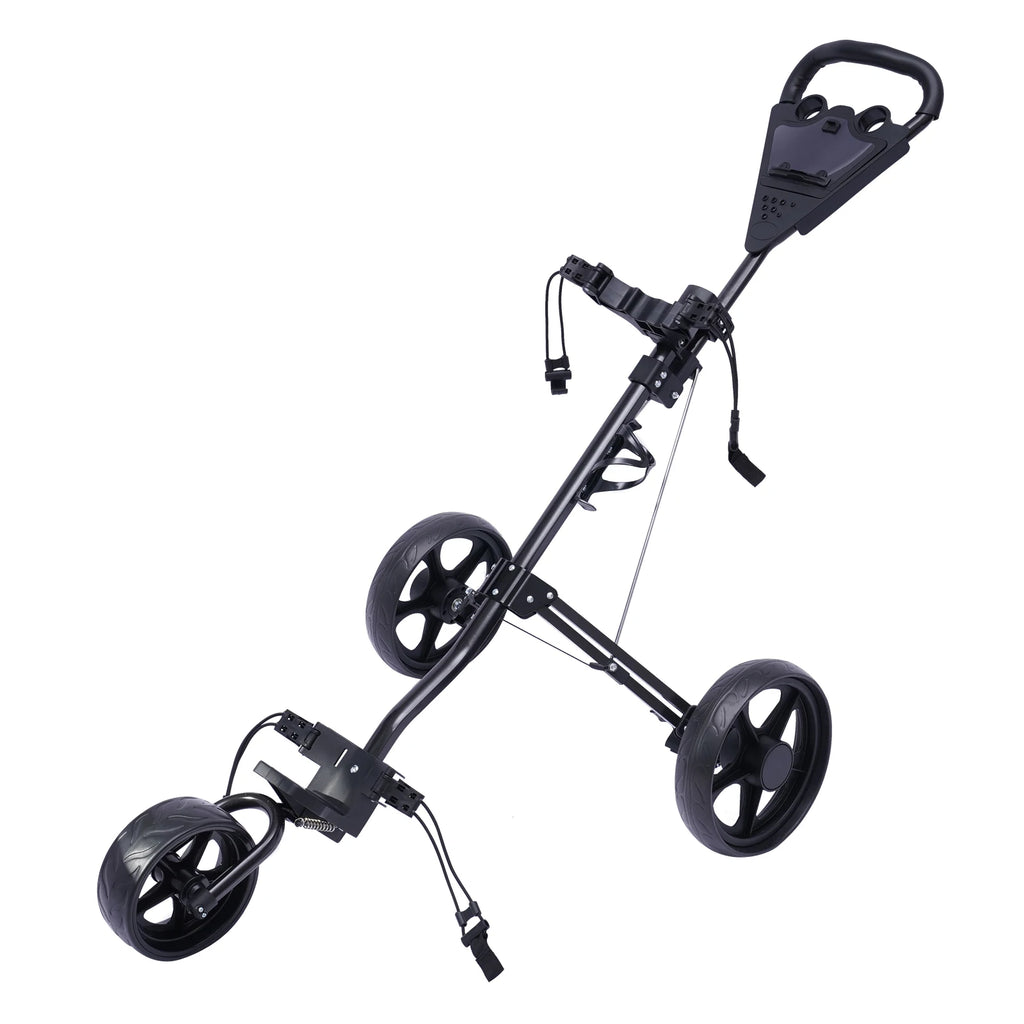 Golf Push Cart Ball Storage Rack 3 Wheel Foldable/Collapsible Golf Push Cart with Foot Brake Open and Close in ONE