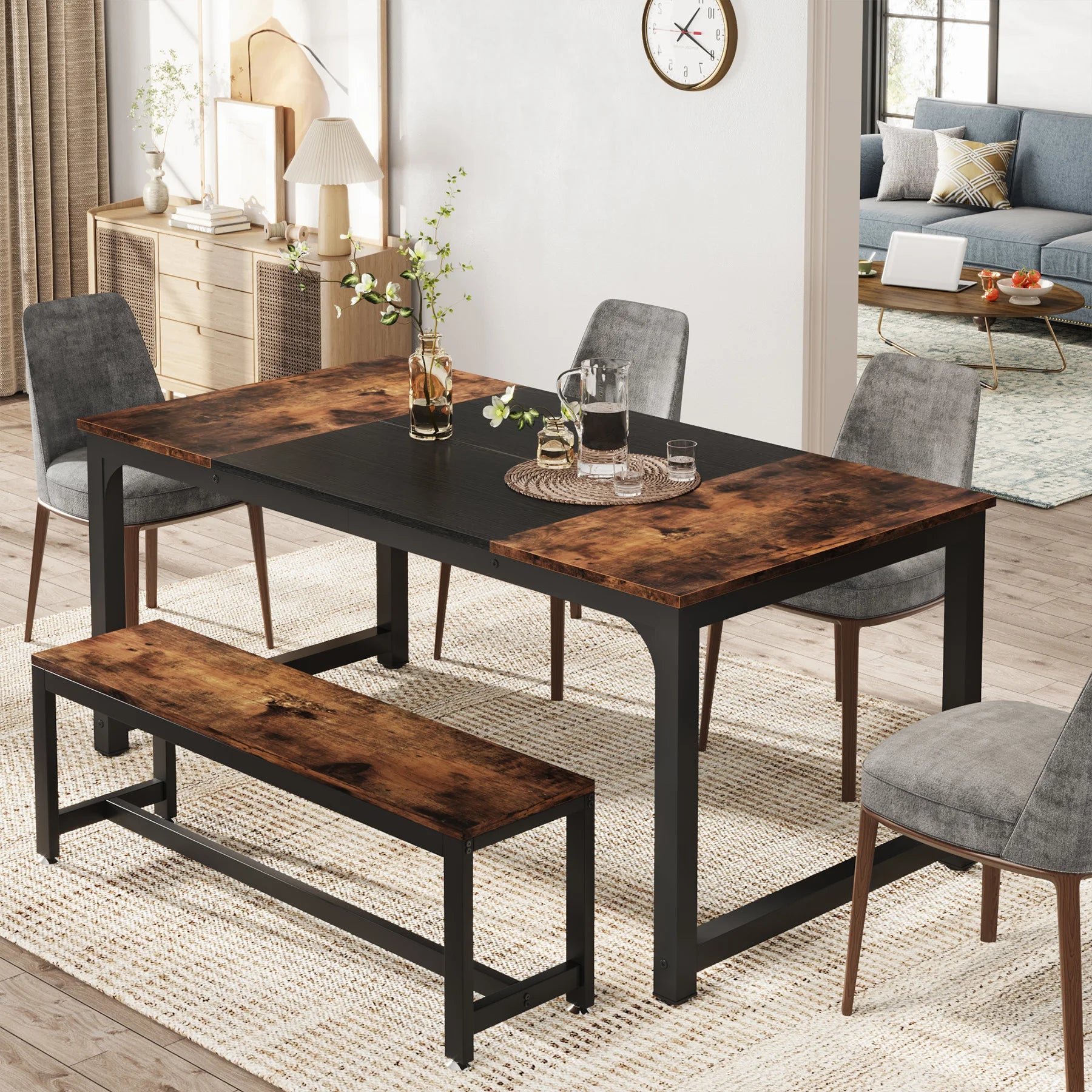 Tribesigns Dining Table, Industrial Kitchen Table for 6-8 Person, Rectangular Dinner Table for Dining Room